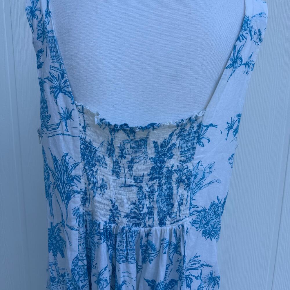 Joie women’s linen tropical blue white toile dress fit & flare resortwear sz 14 - Picture 5 of 9